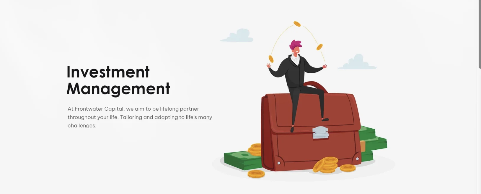 A figure juggling on a briefcase — investment management