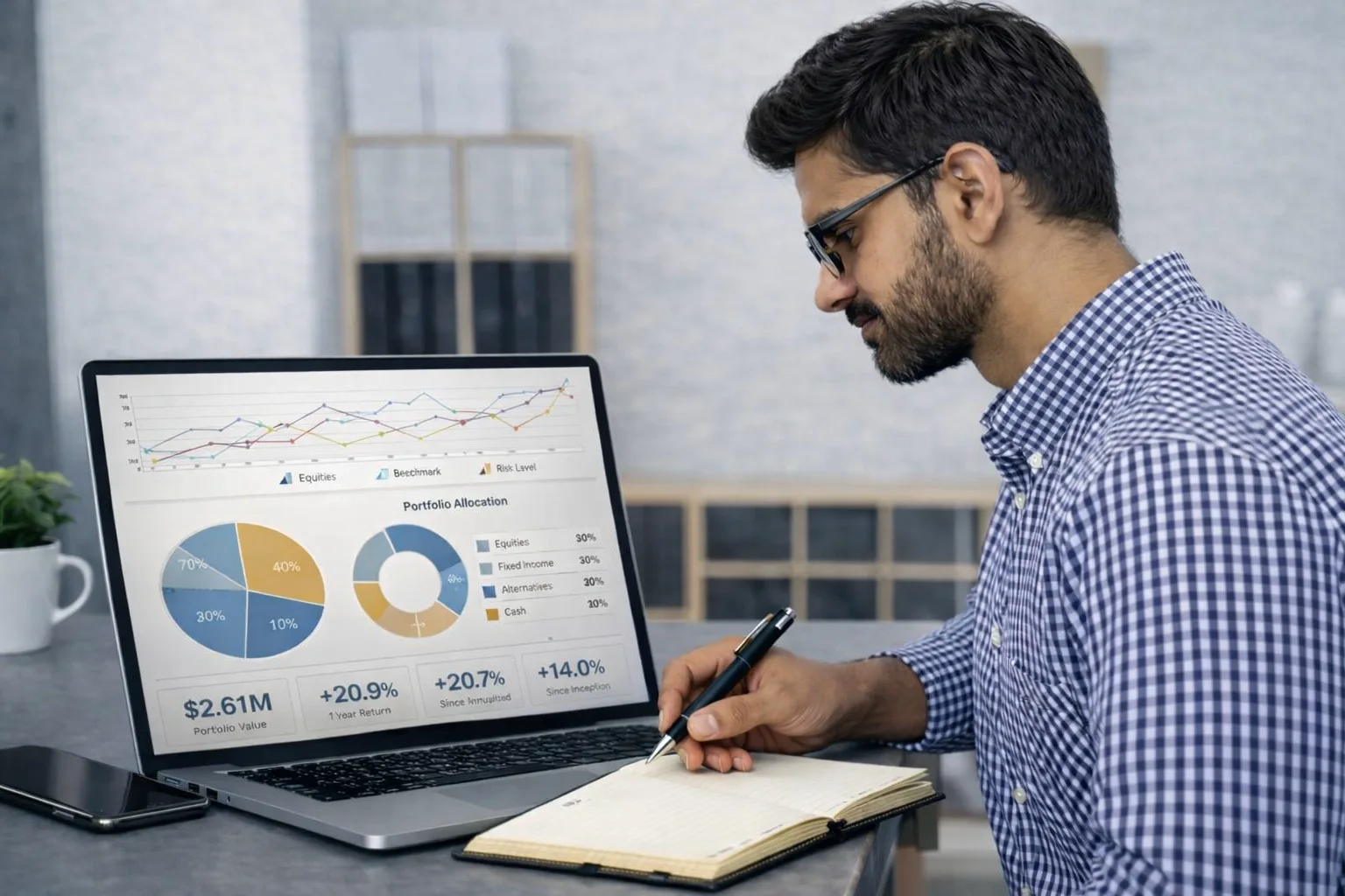 Reviewing portfolio analytics — risk, return, allocation